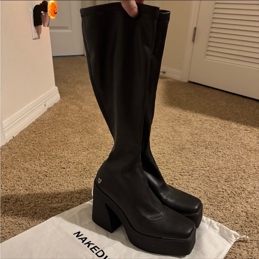 BRAND NEW Naked Wolfe Impact knee-length platform boots size 39EU/US8.5